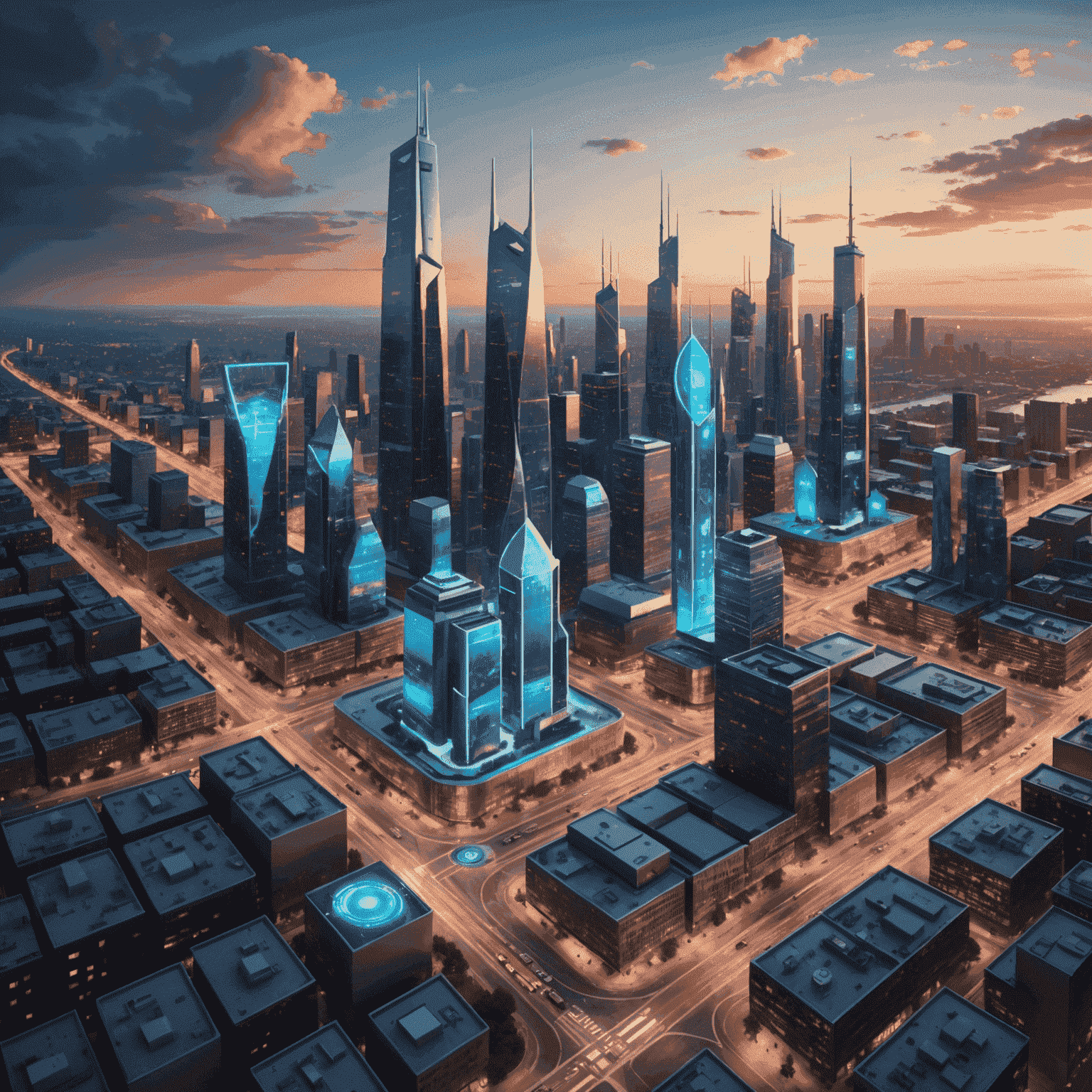 A futuristic cityscape with visible 5G towers and connected devices, showcasing the transformative power of 5G technology across America's urban landscape